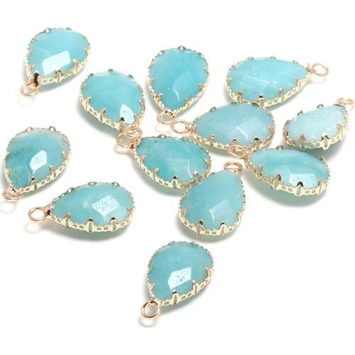 New 5pcs Natural Stone Water Drop Shape Section Amazonite Pendants for Jewelry Making DIY Necklace Size 13x23mm