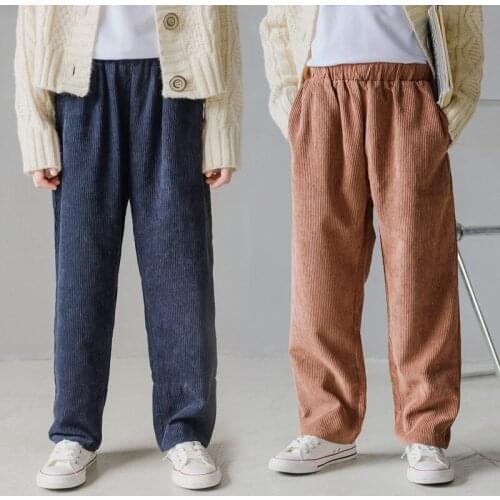 New Big Girls Wide Leg Pants 2020 Autumn Korean Style Children Corduroy Straight Pants Kids Fashion Loose Casual Trousers, #1079