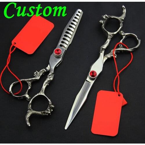 Customize Upscale Professional Germany 440c dragon hair scissors barber cutting scissor thinning shears hairdressing scissors