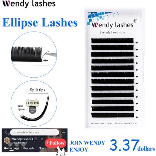 WENDY Ellipse Flat individual Eyelash Extensions Split Tip Ellipse Shaped Natural Soft Light Faux Mink Ellipse Eyelash Supplies