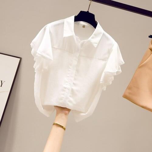 Chiffon White Shirt Woman Ruffled Sleeve Tops Summer 2021 New Doll Collar Blouse Girls Students All-Match Blusas