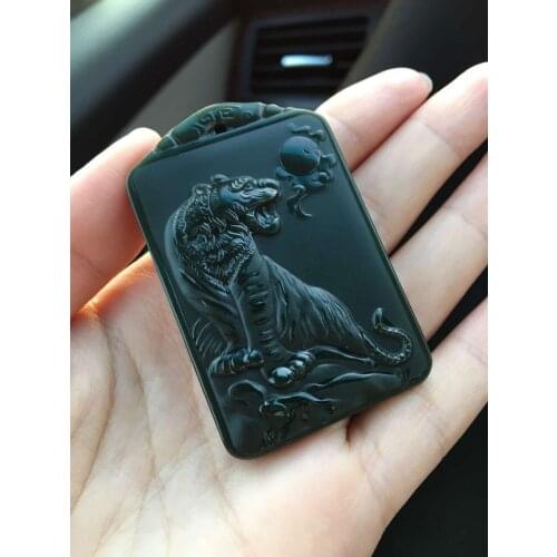 Xinjiang Hetian jade jade tower green level fine material, Shangshan tiger square zodiac tiger pendant hp343