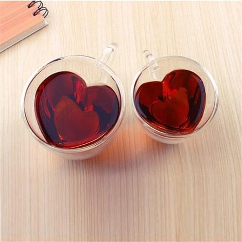 180ml/240ml Heart Love Shaped Glass Cup Double Wall Glass Mug Creative High-end Holiday Gift Office Coffee Cup Multi-Color Cup