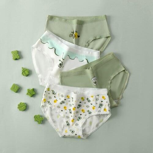 5pcs/lot Women 's Underwear Pure Cotton Printed Girl 's Underpants Mid-Waist Antibacterial Crotch Briefs Cute Lingerie