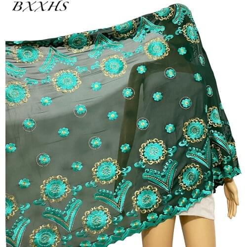 High Quality Chiffon Scarf Twin-color Embroidery Hijab Dubai Islamic African Muslim Women Turban Headtie Cotton Soft Scarf CL212