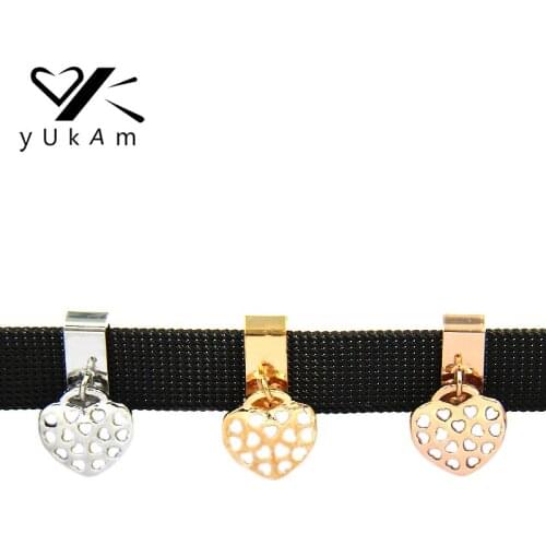 YUKAM Small Hollow Love Heart Beat Slider Charms Keeper for Stainless Steel Mesh Keeper Bracelets DIY Jewelry Accessories Making