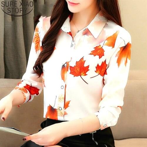 Spring Autumn Casual Women Blouses Chiffon Shirts Plus Size Turn-down Collar Floral Print Blouse Long Sleeve Blusas Mujer 2073