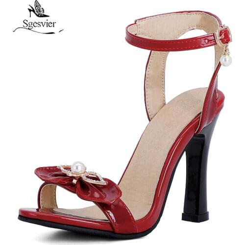 Sgesvier Summer Peep Toe Cute Sweet Bowtie Thick High Heels Sandals Women Lolita Platform Wedding Party Block Heel Shoes Woman