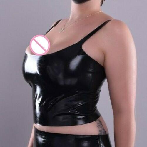 Handmade Women Black Latex Rubber Vest Gummi Tight Tank Top