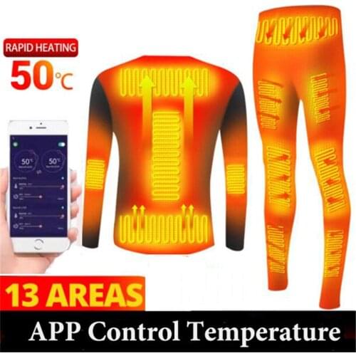 Winter Heated Underwear Suit Smart Phone APP Control Temperature USB Battery Powered Fleece Thermal Motorcycle Jacket NEW