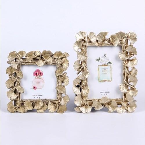 Golden Ginkgo Leaf Photo Frame Nordic Wedding Photography European Vintage Resin Photo Frame Home Decoration