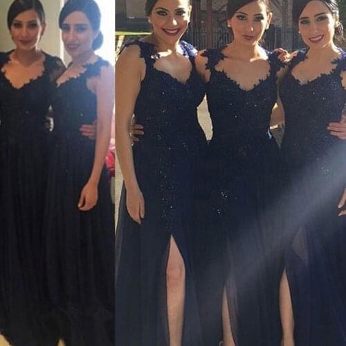 2019 popular Simple cheap long dark blue A line V neck chiffon wedding bridesmaid dresses women wedding party dresses