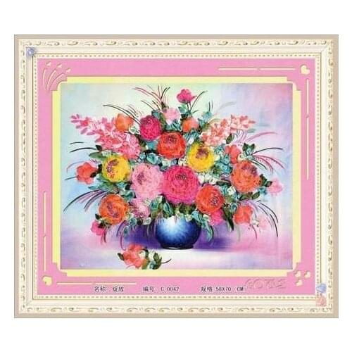 3D flower vase Ribbon embroidery kit with needle canvas paint handcraft stain DIY handmade needlework wall art decor gift 329