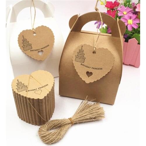 50Pcs/Lot 6.5x6cm Heart Shape Paper Tags Birthday Cake Decoration Party Especially For You Hang Tags Labels With Hemp Strings