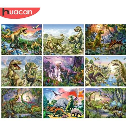 HUACAN Full Square 5d Diamond Painting Dinosaur Mosaic Forest DIY Diamond Embroidery Animal Home Decor Handicraft
