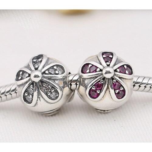 Authentic 925 Sterling Silver Flower Daisy Crystal Stopper Safety Beads For Original Pandora Charm Bracelets & Bangles Jewelry