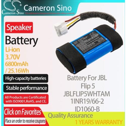 CameronSino Battery for JBL Flip 5 JBLFLIP5WHTAM fits JBL 1INR19/66-2 ID1060-B Speaker Battery 6800mAh/25.16Wh 3.70V Li-ion