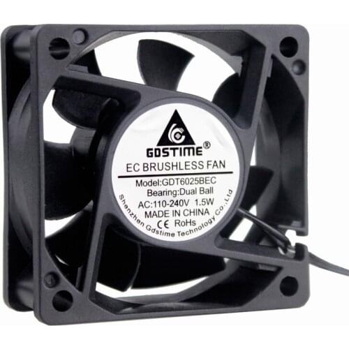 Gdstime 10 Pcs EC Brushless Cooling Fan 60mm x 25mm Cooler 6cm Ball Bearing 1.5W 60*60*25mm AC 110V 120V 220V 240V 6025B
