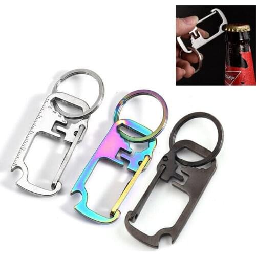 Stainless Steel Keychain Pendant Multifunction Belt Bottle Opener Ruler Outer Hexagon Keychain Waist Hanging Accessory