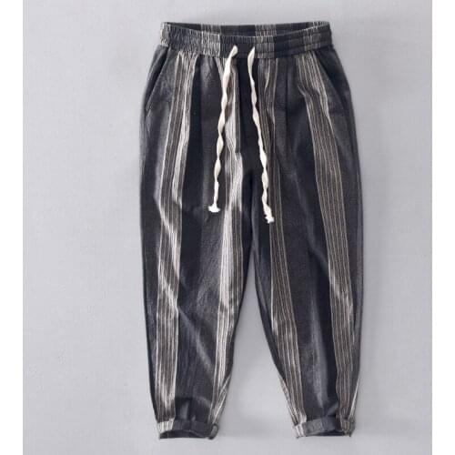 Mens Linen Cotton Pants Full Length Summer Loose Light Casual Linen Trousers Man Leisure Home Comfortable Pants Male