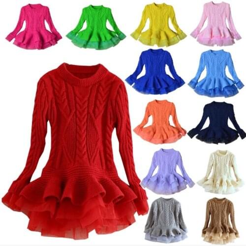 Kids Sweater Dress Thick Warm Christmas Wedding Party Dresses Knitted Chiffon Winter Kid Girls Clothes 2-7T E008