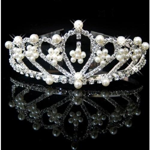 Elegant Pearl Inlaid Crowns Tiaras Bridal Wedding Jewelry Accessories Princess Birthday rhinestone Crystal Tiara
