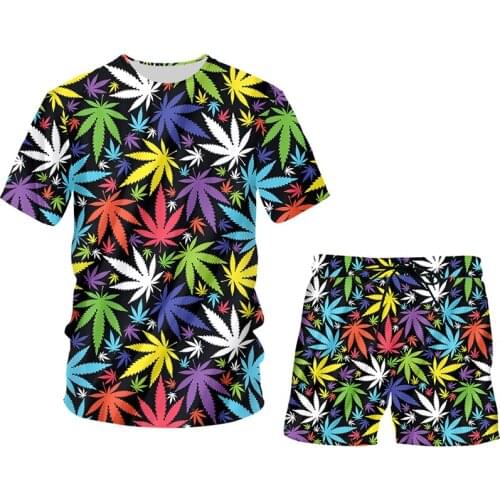 IFPD 3d Print Maple Colorful Leaf Summer T Shirt + Shorts Streetwear Weeds Plant Women Fashion Oversize Tracksuit Dropshipping