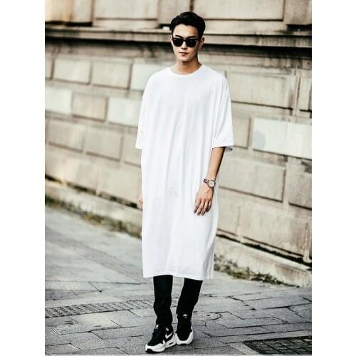 Summer New Korean Fashion Mens Short-sleeved T Shirt Comfortable Male White Loose Solid O-neck Cotton Long Tshirt Tops M-4XL
