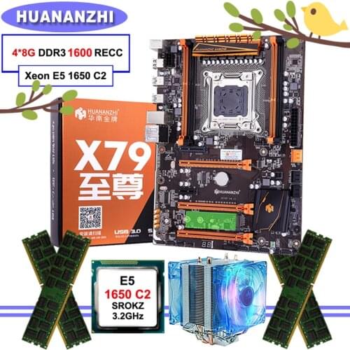 HUANANZHI X79 Deluxe Gaming Motherboard with CPU Intel Xeon E5 1650 C2 Cooler Big Brand RAM 32G(4*8G) RECC M.2 NVMe SSD Slot