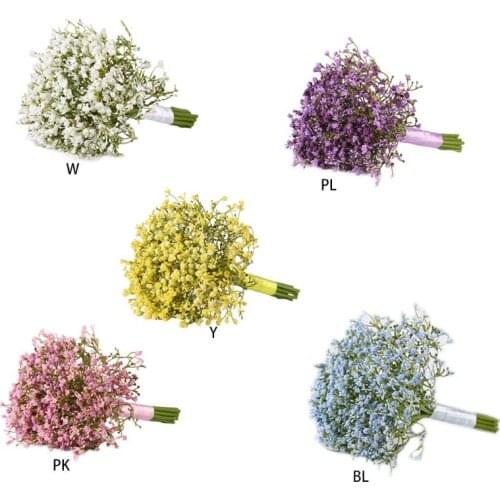 Artificial Baby Breath Gypsophila Wedding Bridal Bridesmaid Bouquet Holding Flowers with Satin Ribbon for Home Party W0YA