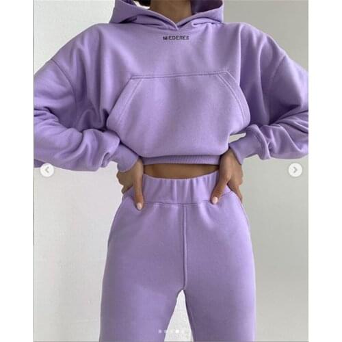 2 Piece Set Women Sweatshirt Set Winter Sportwear Solid Pocket Tracksuit Set Casual Female Suit Sweatshirts Deportiva Mujer 2020