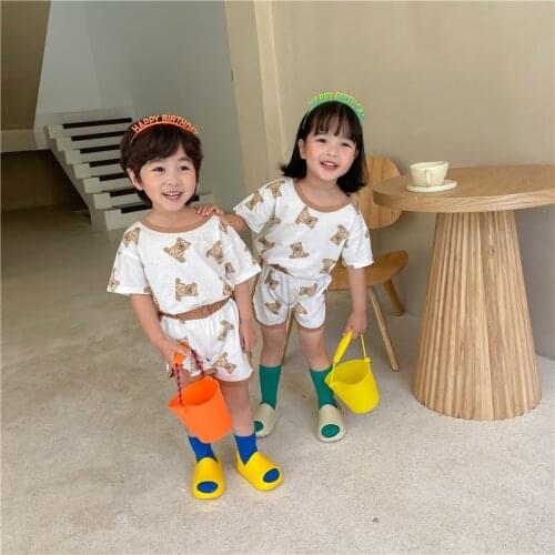 Boys Suit T-shirt +Shorts 2Pcs/Sets 2021 Bear Spring Summer Toddler Kids Cotton Beach Party Suits Children Clothing