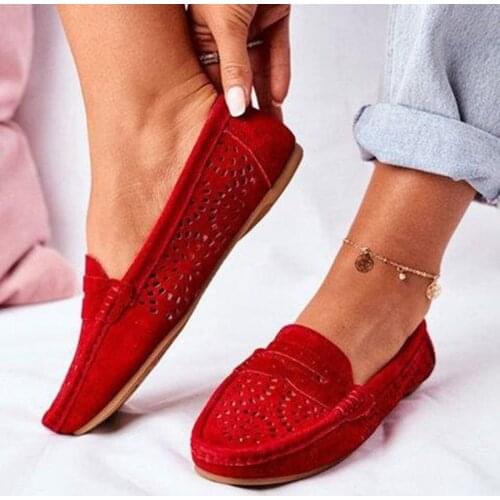 New Women Flats Summer Women Flock Handmade Lazy Holes Shoes For Women Soft Breathable Student Shoes Loafers Shoes Plus Size 43