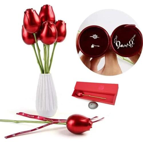 Metal Rose Flower Shape Wedding Engagement Jewelry Box Earrings Pendant Ring Storage Case Valentines Day Gift Dropshipping