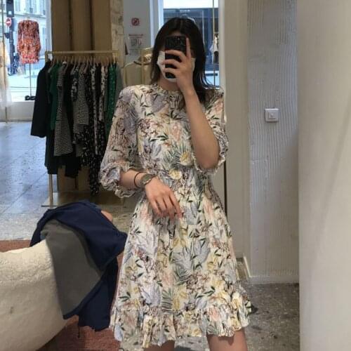 Slim Summer French Female Print Mini Dress Women Lantern Sleeve Sweet High Version Dress Ladies Elegant Fashion New Dresses M230