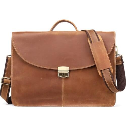 Mens Briefcase Genuine Leather Vintage Business File Laptop Brand Designer Travel Hand Briefcases Bags Male
