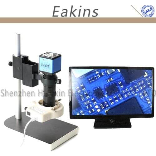 2.0MP 1/3" VGA Digital Industrial Video Microscope Camera Set+100X C-Mount Lens+56 LED Ring Light+Stand For PCB /Lab Repair