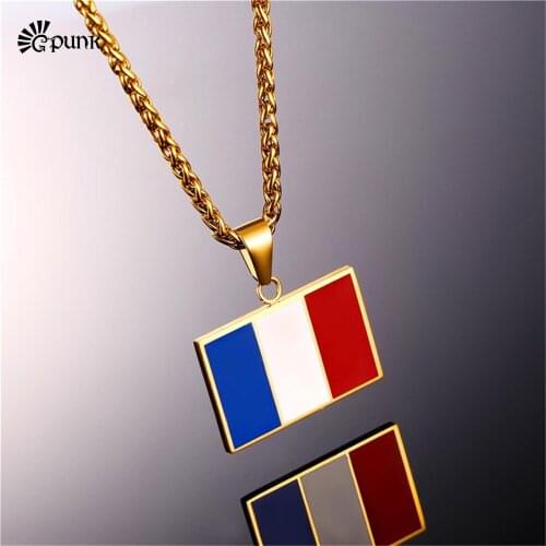 Stainless steel French flag necklace with chain women men jewelry European style necklace P2444G