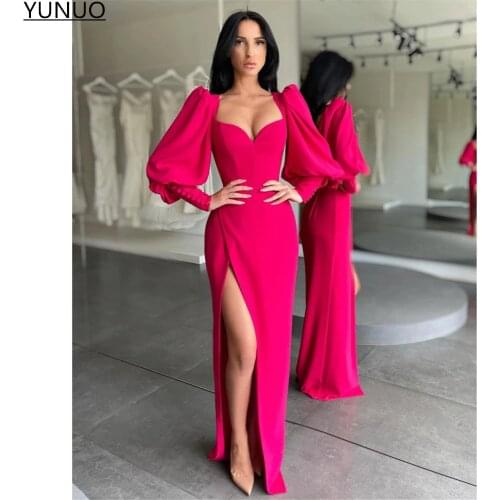 YUNUO Buttons Long Sleeves Prom Dresses robe de soirée de mariage Sweetheart Floor Length Party Evening Dress вечерние платья