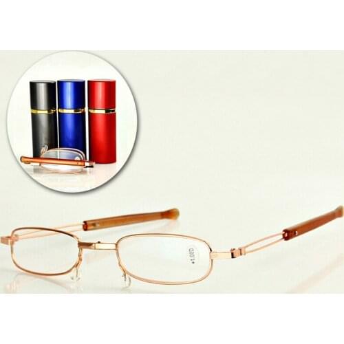 Portable Metal Frame Men Wome Reading Glasses Foldable Eyewear Ultra Clear Diopter +1.0 1.5 2.0 to 4.0 With Pen Case R013