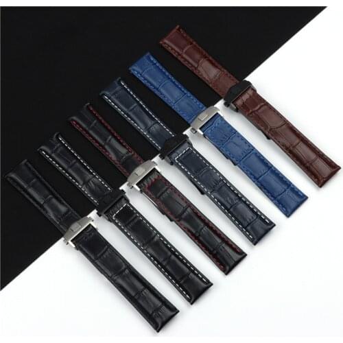 20 22mm Genuine Leather Watchband For Tag Heuer Watch Strap Series Men Blue Black Brown Wrist Bracelet Folding Buckle Logo On