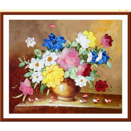 Needlework,DIY Ribbon Cross stitch Set for Embroidery kit,oil floral flower tree ribbon Cross-Stitch Counted Paint wall decor