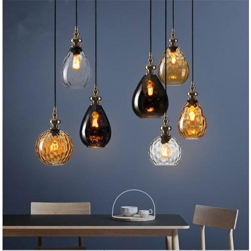 Nordic Glass Vintage LED Pendant Lamp Dinning Living Room Lights Glass Ball Hanging Light Fixtures Home Indoor Lighting