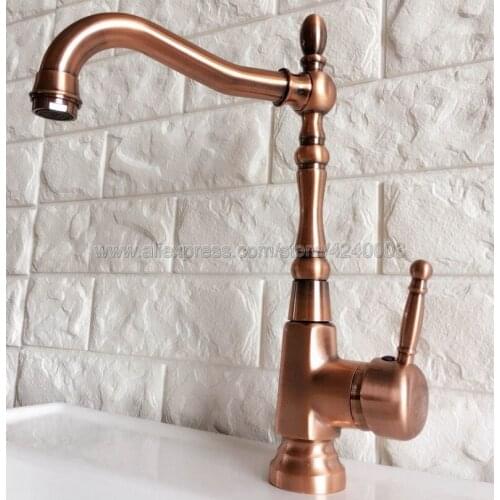 Red Copper Kitchen Faucet Single Handle Kitchen Sink Faucet Mixer Cold and Hot Kitchen Tap Mixer Single Hole Water Tap Knf415