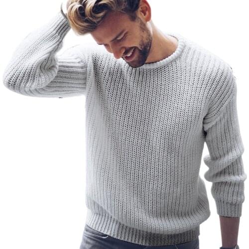 O neck sweater round pullover new man clothes knitted Autumn Winter white black gray sweater casual mens top sueter hombre