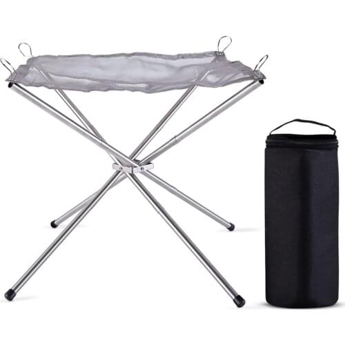Outdoor Portable Fire Pit Holder Stainless Steel Mesh Shelf Folding Fire Frame Fast Heating Charcoal Burning Stove Camping Tool