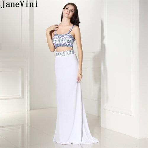 JaneVini Vintage 2 Pieces White Girls Prom Dress Beaded Long Mermaid Chiffon Bridesmaid Wedding Guest Party Dresses With Crystal