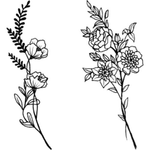 Temporary Tattoo sticker small Black White sketch Flowers flash Tatoo Drawing Body Art Fake Water Transfer Stickers to kid girl