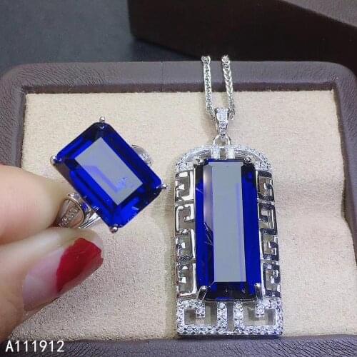 KJJEAXCMY fine jewelry natural sapphire 925 sterling silver women pendant necklace chain ring set support test lovely