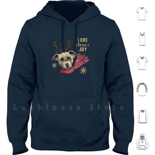 Funny Christmas Reindeer Pit Bull With Faux Gold Snowflakes Hoodie Long Sleeve American Pit Bull Terrier Pitbulls Pit